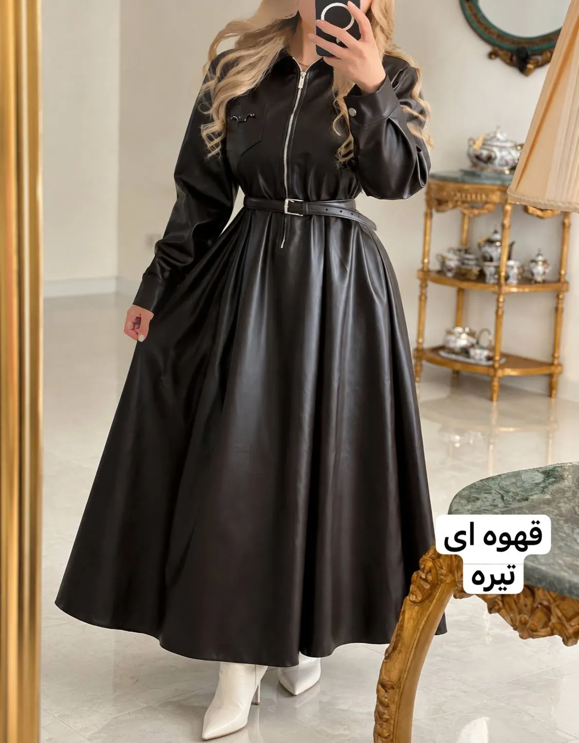 مانتو چرم سلین و کمربند